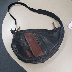 LL Bean AmeriBag Sling Backpack Black leather